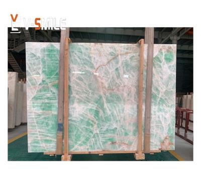 China Modern Astonishing Transparent Fiberglass Panel Thin Backlit Marble Onyx Laminated Green Wall Panel for sale