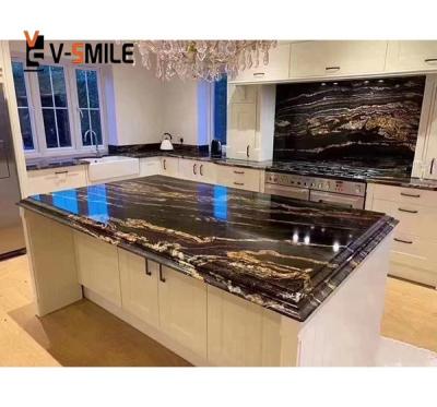 China Modern Luxury Natural Black With Gold Veins Granite Slabs For Kitchen Countertops Luxury Granite Kitchen Island for sale