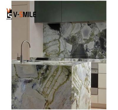 China Modern Marble White Beauty Kitchen Island Green Marble Countertops Ice Glazed Emerald for sale