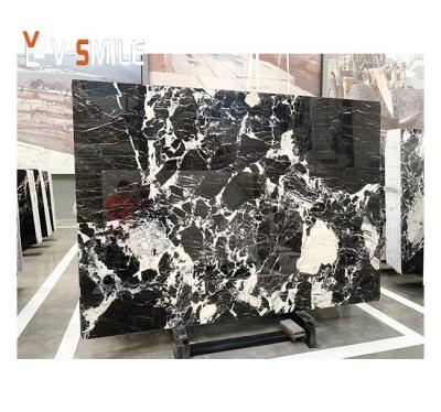 China Modern Fantasy Polished Black Marble Slabs Tall Antique Nero Marble For Interior Decoration for sale