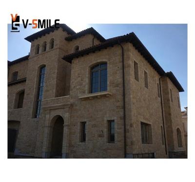 China Modern natural exterior beige lime cladding wall tiles floor tile building material for villa building hotel for sale