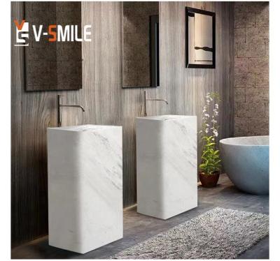 China Modern Custom Made High Quality Natural Marble Sink Pedestal Marble Stone Decor Luxury Bathroom Basins and Sinks for sale