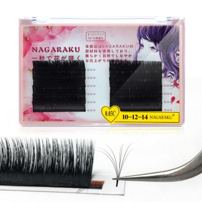 China NAGARAKU Fans Natural Soft Eyelash Extension Automatic Fan 0.03 J Lash Bloom Easy Fanning Faux Mink Since Multiple Layers C D for sale