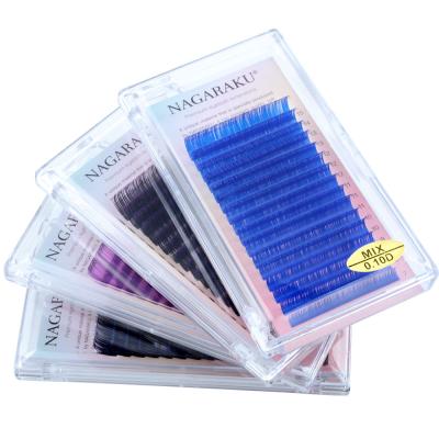 China NAGARAKU Color 7-15mm Ombre NAGARAKU Natural Soft Colored Eyelash Extension Blue Purple Mix Tray Individual Lashes Soft Natural for sale