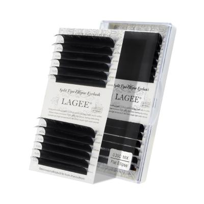 China Wholesale Private Label LAGEE Ellipse Mink Eyelash Extension Split Tips Eyelash Extensions Different Natural Matte Lash Soft Flat Trays for sale