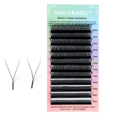 China Nagaraku YY Natural Soft Lick Y Shape Easy Mink Eyelash Extension Supplies Bundle Fan Lashes Group 0.07 Since C D Mesh Natural Blend for sale