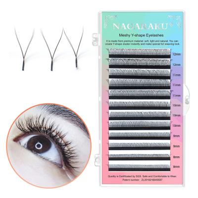 China Nagaraku YY Natural Soft Eyelashes Extension Y Shape Volume Lash Cluster Mink Soft Light Easy Fanning 4D Premade Fans 0.07Because C D Natural for sale