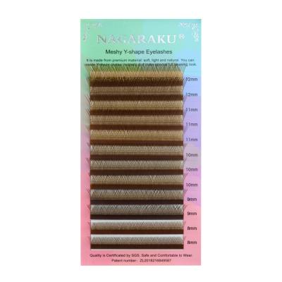 China Nagaraku YY Natural Long Lick Y Shape Brown Mink Eyelash Extension Supplies Bundle Easy Fan Lashes Group 0.07 B Private Label Wholesales for sale