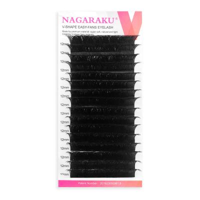 China NAGARAKU Long Eyelash Extensions Natural Automatic Fans V Shape Easy Fan Lash Wholesale Private Label OEM Self Bulk Fan 0.05 Volume for sale