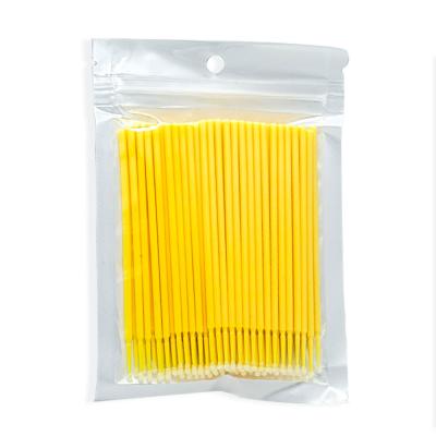 China Disposable polymer eyelash extension microbrush 100 pcs glue remover brush micro sweep green yellow bulk wholesale for sale