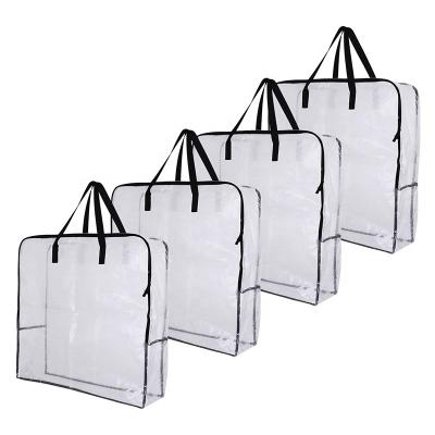 China 4 Pack Folding Reusable Oversized Zippered Mobile Tote Clear Quilt Clothes Storage Bag Organizer for sale