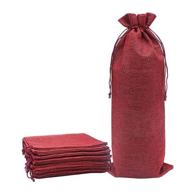 China Heavy Duty Burlap Jute Sack For Pouch Promotional Gift Drawstring Wine Wholesale Single Jute Wine Sack for sale