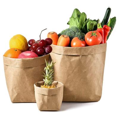 China Recycled Materials Custom Kraft Paper Fruit Basket Multifunctional Reusable Foldable Laundry Storage Bag for sale