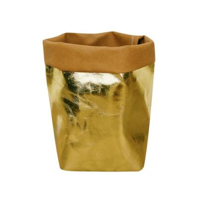 China Multifunctional Washable Reusable Viable Kraft Paper Bag Plant Pot Organizer Creative Home Storage Bag for sale