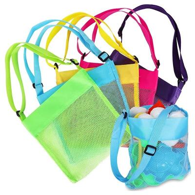 China Toy Storage Shell Collecting Bag Colorful Wholesale Casual Mesh Beach Bag For Kids for sale