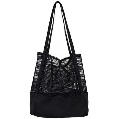 China Fashion Beach Tote Fruit Mesh Shopping Bag Mesh Grocery Bag Reusable Net Canvas Shopping Bag for sale