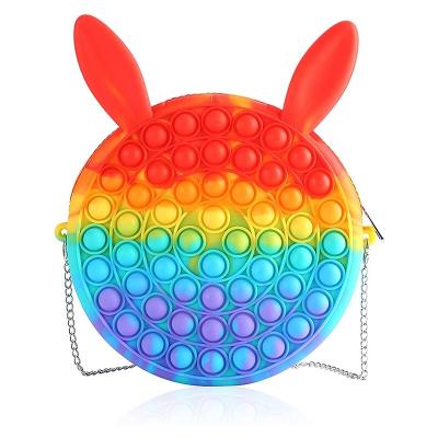 China Stress Relieve Noise Bustling Person Toy Pop Toy Bubble Rainbow Bustle Snap Purse Bag For Girls Handbags for sale