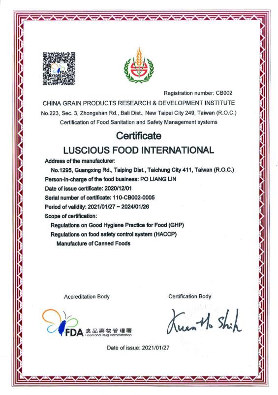 GHPs - LUSCIOUS FOOD INTERNATIONAL CO., LTD.