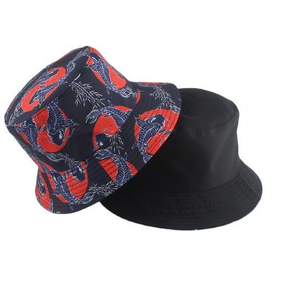 China Reversible Men Women Vintage Reversible Bucket Hat Summer Outdoor Sunscreen Fish Frog Fox Printed Panama Fisherman Cap for sale