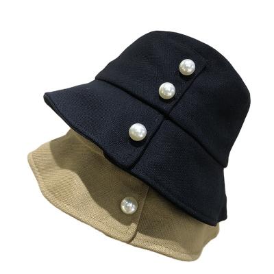 China Japan and Korean Style Kpop pearl short brim bucket hat female spring street fishing hat sun protection basin hat for sale