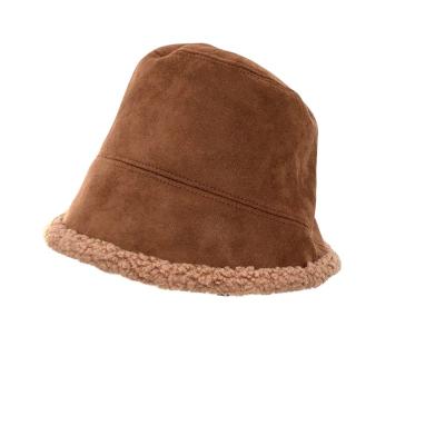 China Plush Bucket Hat For Women Suede Double Sided With Outdoor Rise Sunscreen Female Lamb Hair Hat Plain Panama Beach Fishing Hat Bob for sale