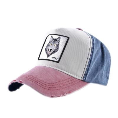 China COMMON Vintage Washed Cotton Baseball Cap Mens Wolf Embroidery Animal Hat Hip Hop Snapback Sun Hat For Bone Women Bone Cap for sale