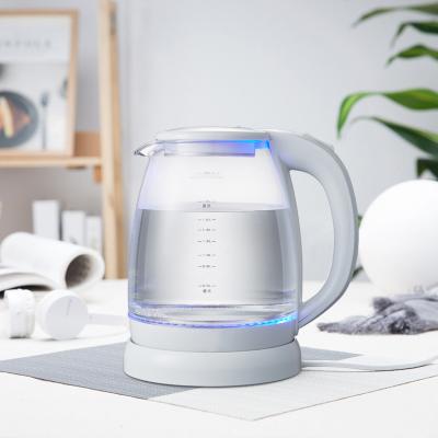 China 360 Degree 1.8L Food Grade Borosilicate Stainless Steel Water Heater Low Rotation Glass Quick Heating Electric Kettle for sale