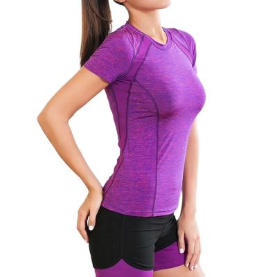 China Quick Fit Crew Neck Women Gym Short Workout Yoga Top Singlet Unlined Breathable Dry Slim T-shirt for sale