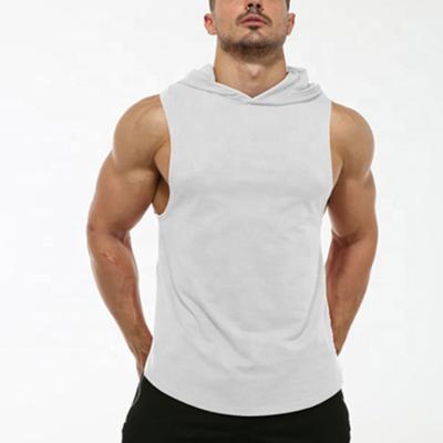 China Custom Logo Mens Workout Sport Gym Hoodie Breathable Tank Tops Custom Sleeveless Muscle Fitted Mens Tank Top Hoodie for sale