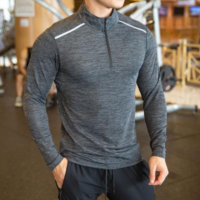 China QUICK DRY Quick Dry Single Long Sleeve Sports 1/4 Zip Up Core Muscle Fit Gym Training Men's Color Shirts for sale