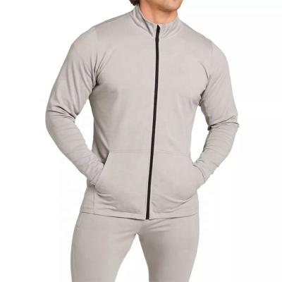 China Breathable Sport Suits Men Jacket Polyester Spandex Full Zipper Slim Fit Sports Jacket Single Front Soft Stand Collar for sale