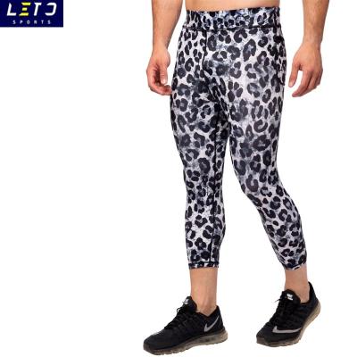 China Antibacterial Digital Printing Leopard Leggings With Pocket Gym Workout Mens Compression Tights for sale