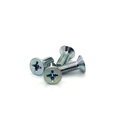 China Carbon Steel Flat Head Screws GB819 Color Zinc 6*16 Cross  Metric Blue-white zinc for sale