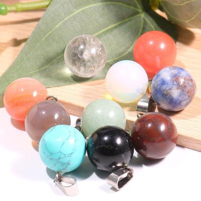 China FASHIONABLE Spherical Crystal Bead Crafts Amazon New Product Customized Natural Stone Crystal Quartz Round Jade Necklace Pendant for sale