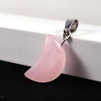 China FASHIONABLE Moon Bead Charm Natural Stone Rose Quartz Pendant Healing Pink Crystal Moon Pendants for Jewelry Making for sale