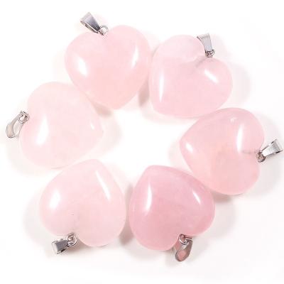 China Big Heart Natural Pink Crystal Rose Quartz Stone Pendant TRENDY Wholesale Custom Jewelry Pendant For DIY Jewelry Making for sale