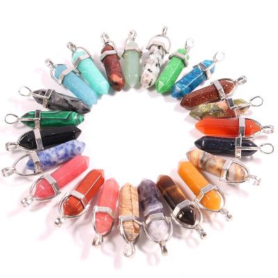 China TRENDY Charms Quartz Crystals Ball Shape Pendulum Stone DIY Beads Healing Hexagon Point Chakra Pendants For Jewelry Making for sale