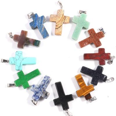 China Large Recommended FASHIONABLE Natural Healing Stones Crystals Pendants Cross Necklace Pendant For Jewelry Making for sale