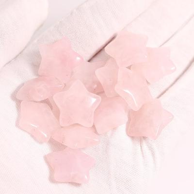 China Art Natural folk stone crafts star shape healing rose quartz moon and star handmade cut crystal crafts for sale