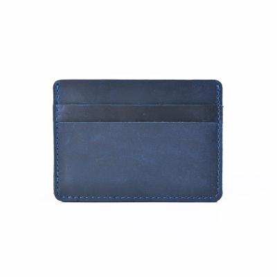 China Vintage Drop Shipping Handmade Leather Minimalist Card Case Front Pocket Wallet For Men Women for sale