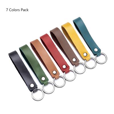 China Fashion Dropshipping 7pcs Lots Genuine Leather Key Chains Men Women Ring Strap Keys Fob For Key Chain Holder for sale