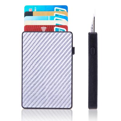 China RFID Blocking Shield Minimalist Carbon Fiber RFID Blocking Noise Credit Cards Aluminum Front Pocket Wallet Holder for sale