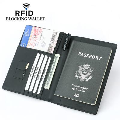 China RFID RFID Blocking Travel Passport Genuine Leather Cover with 2 Sim Card Slot 4 Card Holder for sale