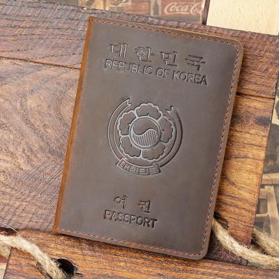 China Genuine Leather Vintage Passport Cover For Korea With Printing Premium Quality Travel Passport Holder for sale