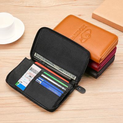 China RFID Rfid Blocking Passport Cover Large Capacity Passport Holder Travel Wallet Purse Genuine Leather Credit Card Clutch for sale