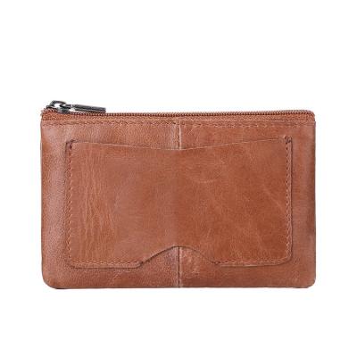 China RFID Vintage Small Coins Purse Genuine Leather RFID Blocking Zipper Credit Card Wallet With Key Ring for sale