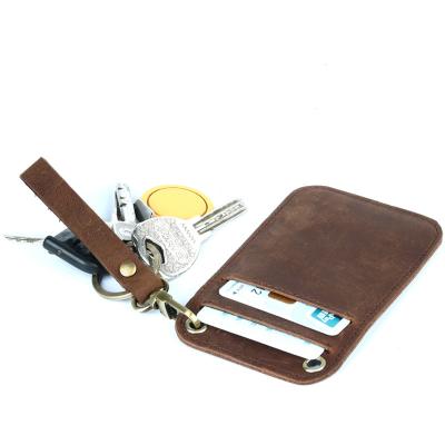 China No Genuine Leather Card Holder With Vintage Crazy Horse Key Chain Credit Card Sleeve for sale