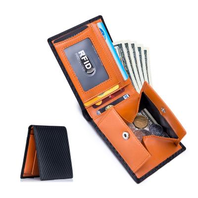 China RFID Rfid Bifold Wallet For Men Wallet Carbon Genuine Leather Short Wallets for sale