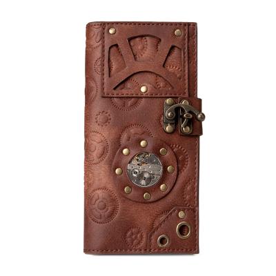 China Steampunk Fashion Women PU Leather Long Clutch Bag Steampunk Vintage Type Credit Cards Wallet for sale