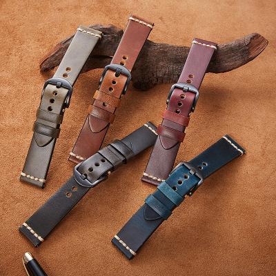 China Leather 5 Colors Vintage Genuine Leather Watch Strap For Men's Big Holes Quick Release Watch Bands For Women for sale